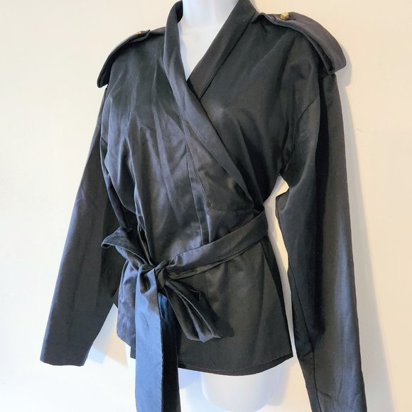 VINTAGE FENDI BLACK FRONT WRAP COLLARED JACKET Made in Italy SZ 42 - Picture 4 of 11